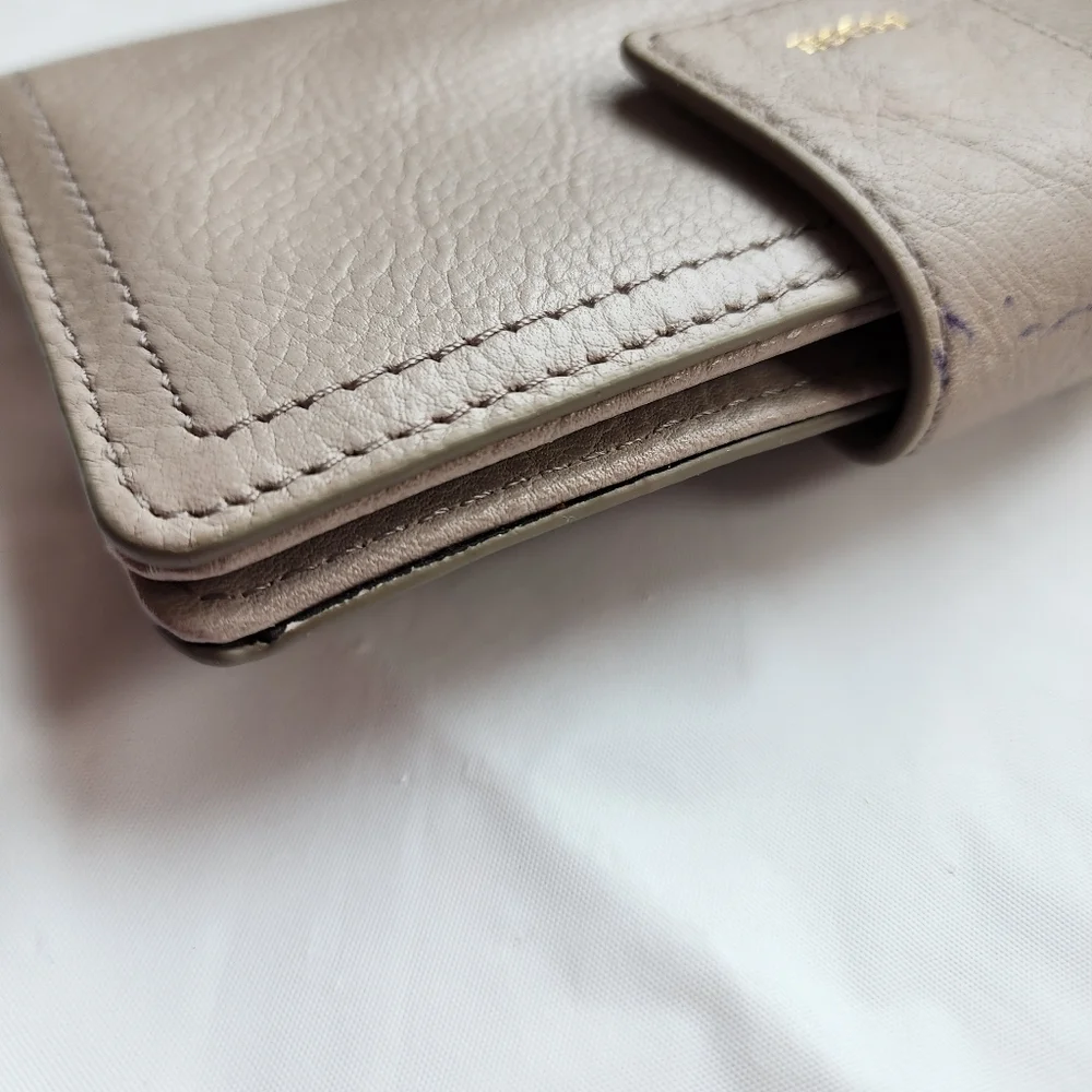 Fossil Multifunction Graystone Taupe Leather Wallet Zip Pocket Multicard Slim